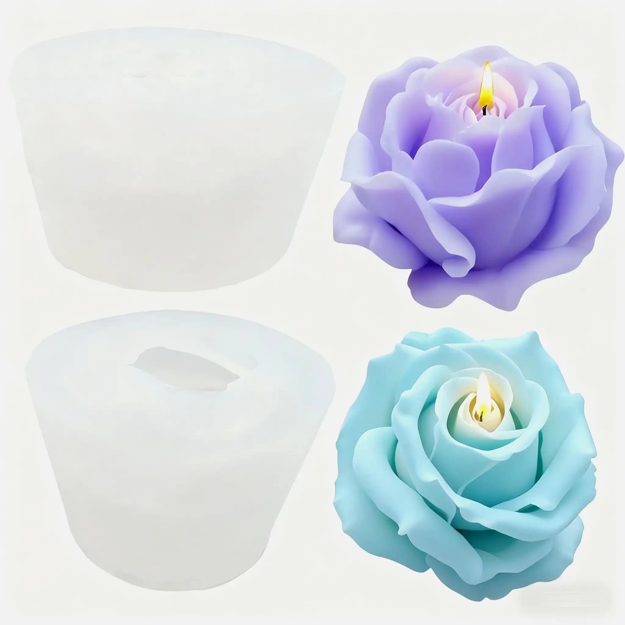 Soap Making Ideas - 2-Piece Romantic 3D Rose Silicone Candle